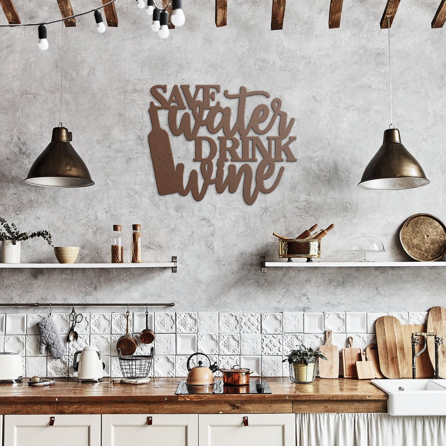 Save Water Drink Wine Metal Art