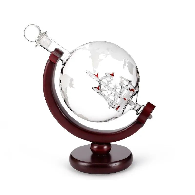 Creative Globe Whiskey Decanter Set with Exquisite Wood Stand