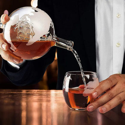 Creative Globe Whiskey Decanter Set with Exquisite Wood Stand