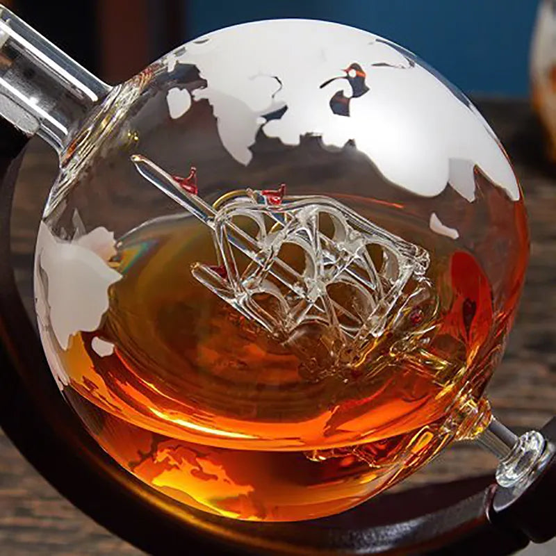 Creative Globe Whiskey Decanter Set with Exquisite Wood Stand