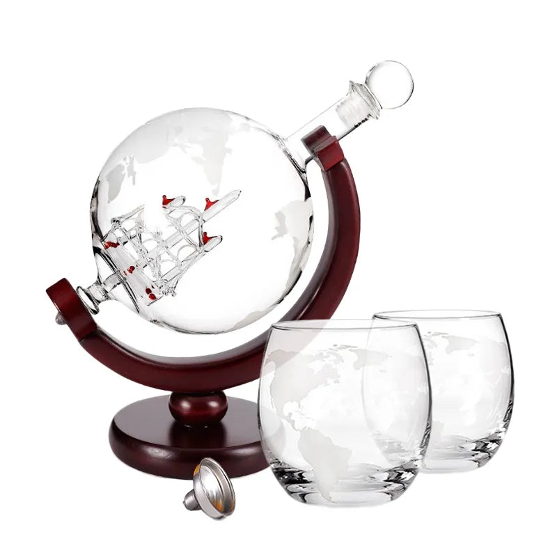 Creative Globe Whiskey Decanter Set with Exquisite Wood Stand
