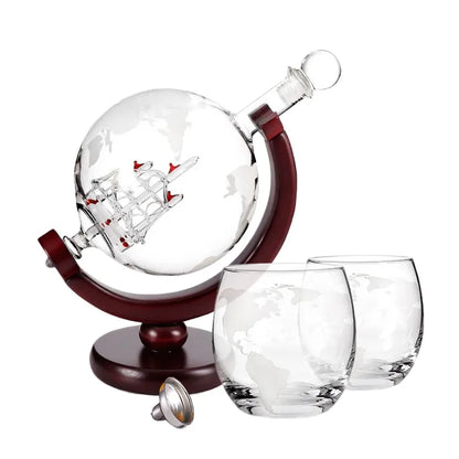 Creative Globe Whiskey Decanter Set with Exquisite Wood Stand
